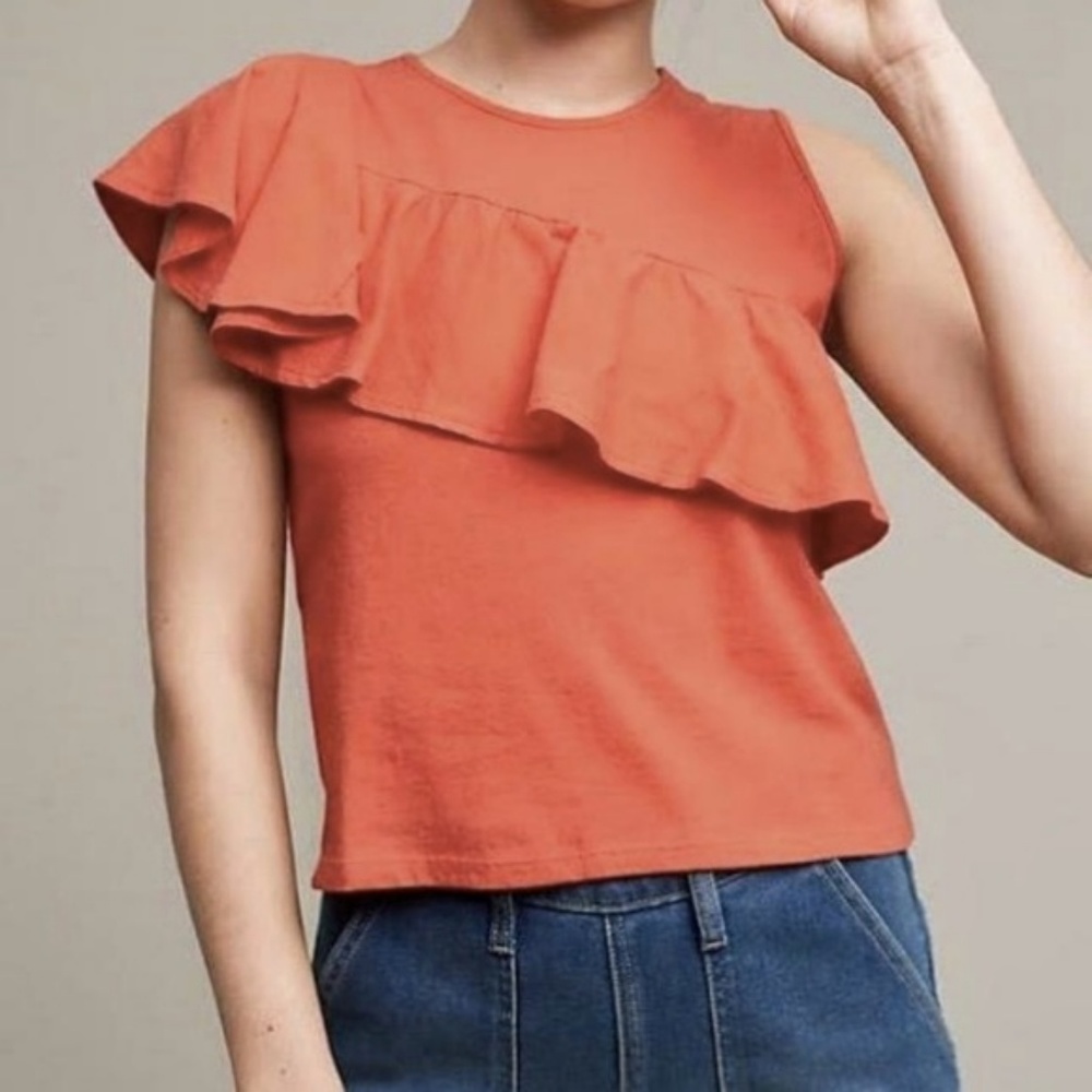 Anthro Ruffled Asymmetry Shell by Postmark Tee - Picture 3 of 8